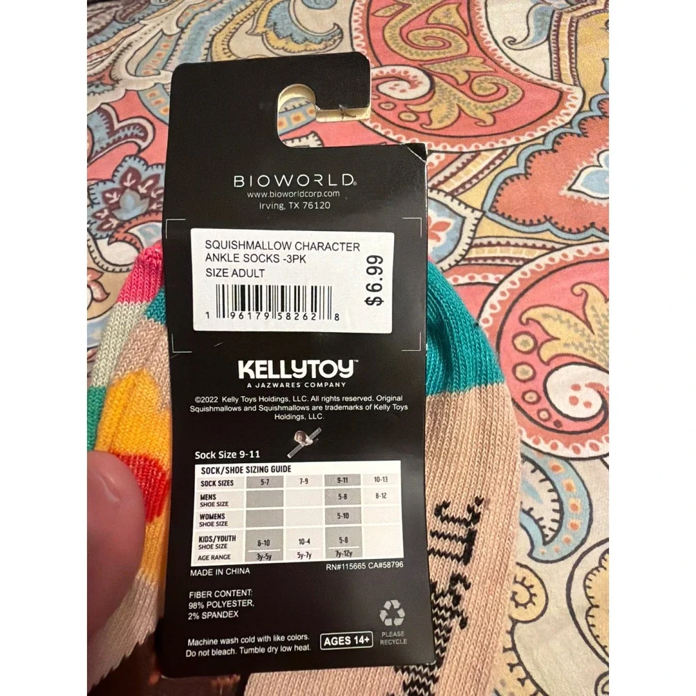 Squishmallows Character‎ Ankle Socks 3-Pack Pink Teal Womens 5-10 Kellytoy New